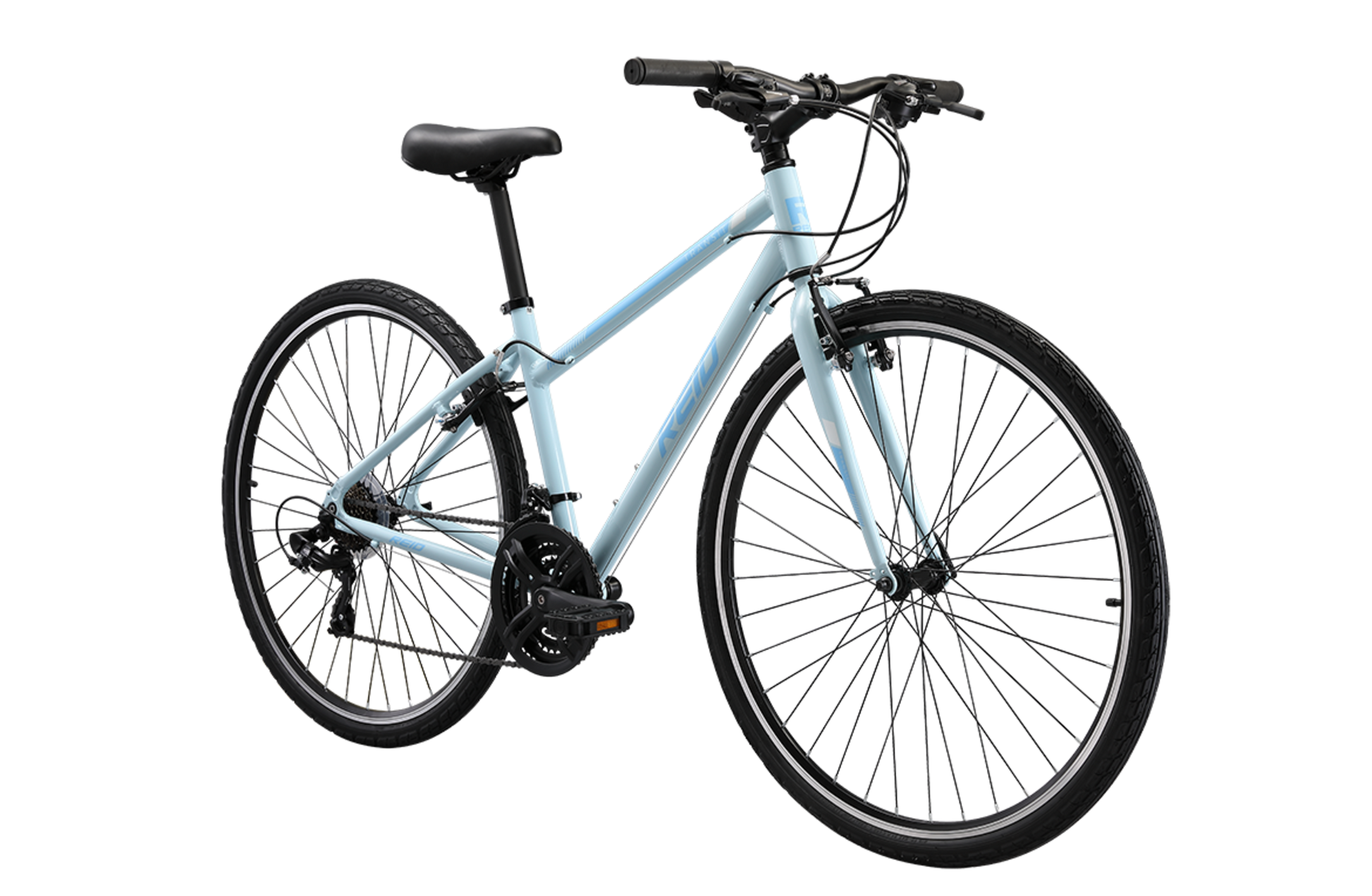 Transit WSD women's commuter bike in baby blue on front angle from Reid Cycles Australia 