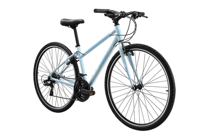 Transit WSD women's commuter bike in baby blue on front angle from Reid Cycles Australia 