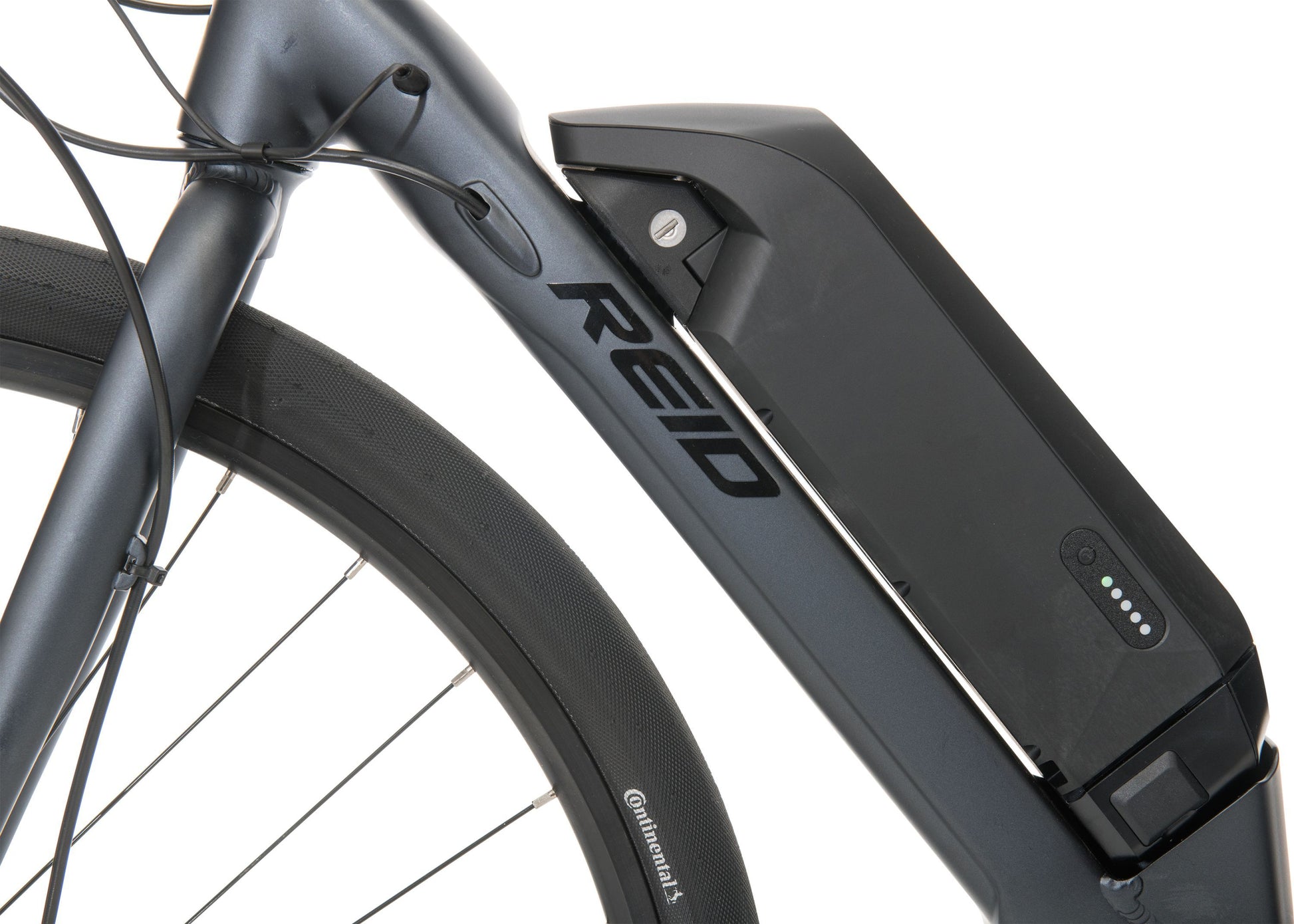 Urban+ Electric Bike in Black showing battery pack from Reid Cycles Australia 