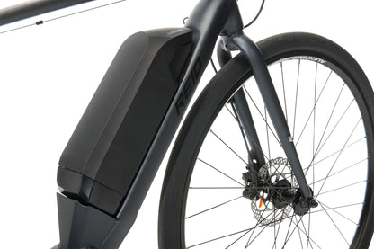 Urban+ Electric Bike in Black showing battery on bike frame from Reid Cycles Australia 