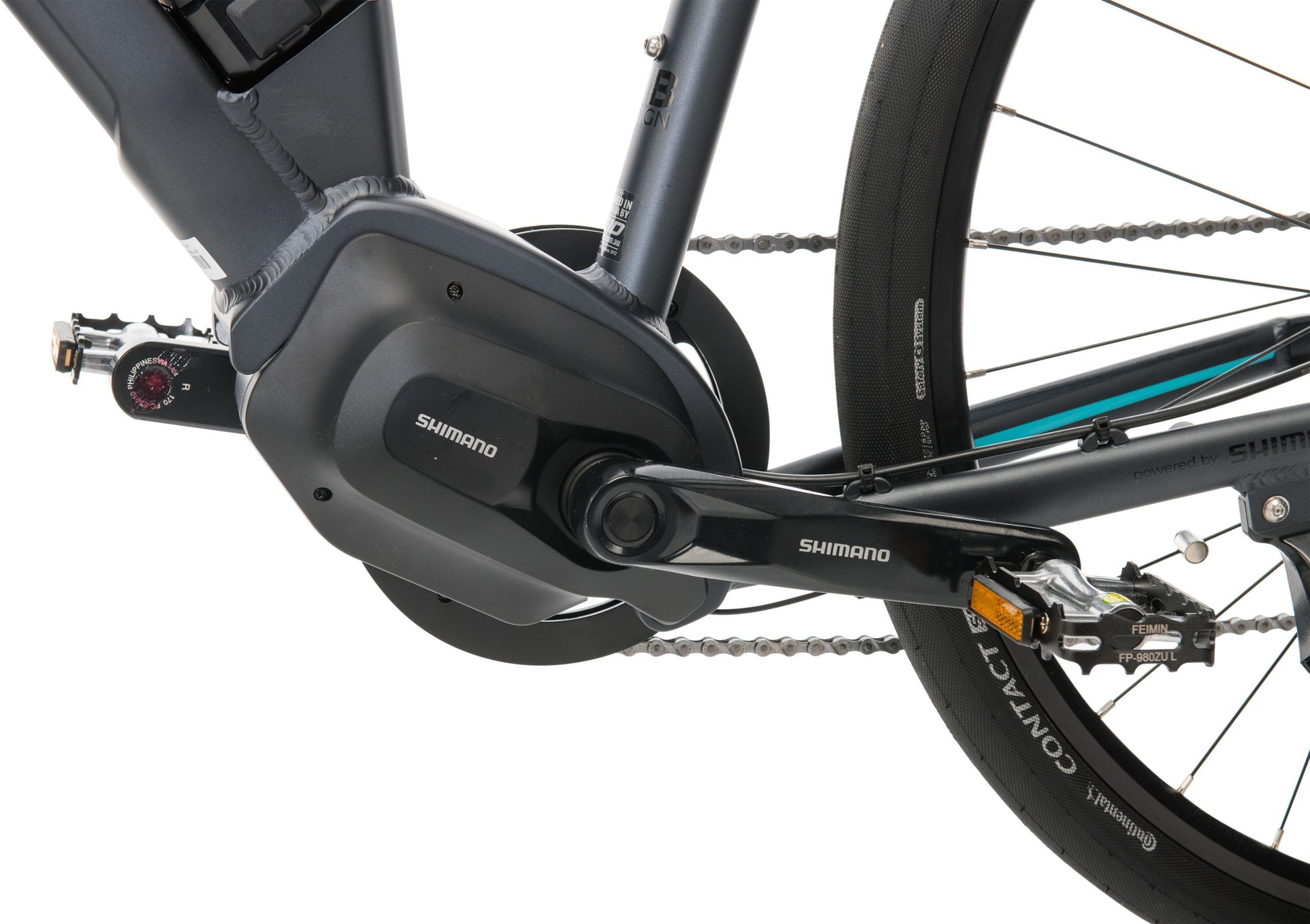 Urban+ Electric Bike in Black showing Shimano steps motor from Reid Cycles Australia 