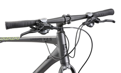 Urban X2.5 Hybrid Bike in charcoal showing flatbar handlebars from Reid Cycles Australia 