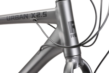 Urban X2.5 Hybrid Bike in charcoal showing Reid logo on bike frame from Reid Cycles Australia 