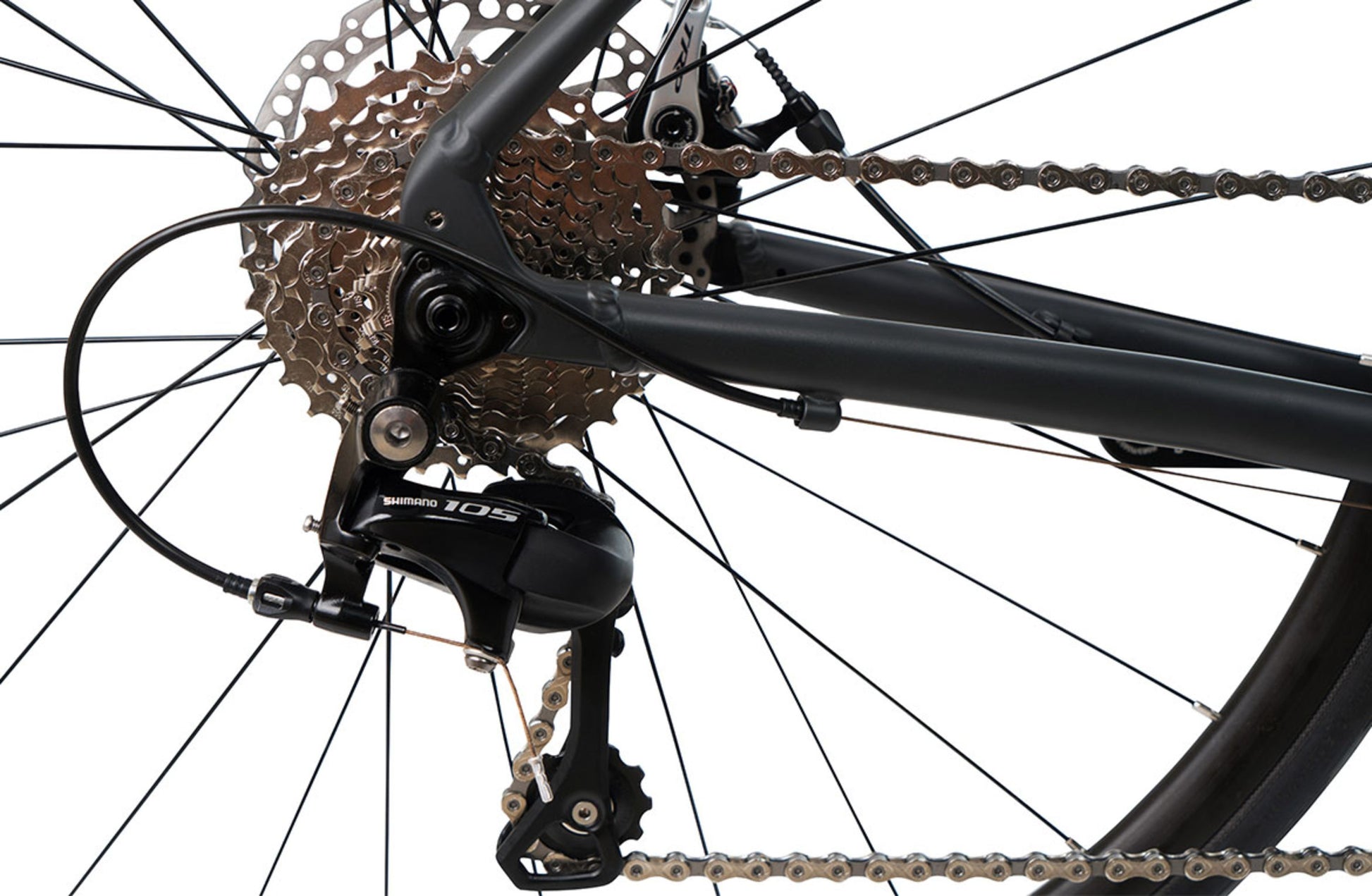 Vantage Endurance 2.0 Road Bike in Matte Black showing Shimano 11-speed rear derailleur from Reid Cycles Australia