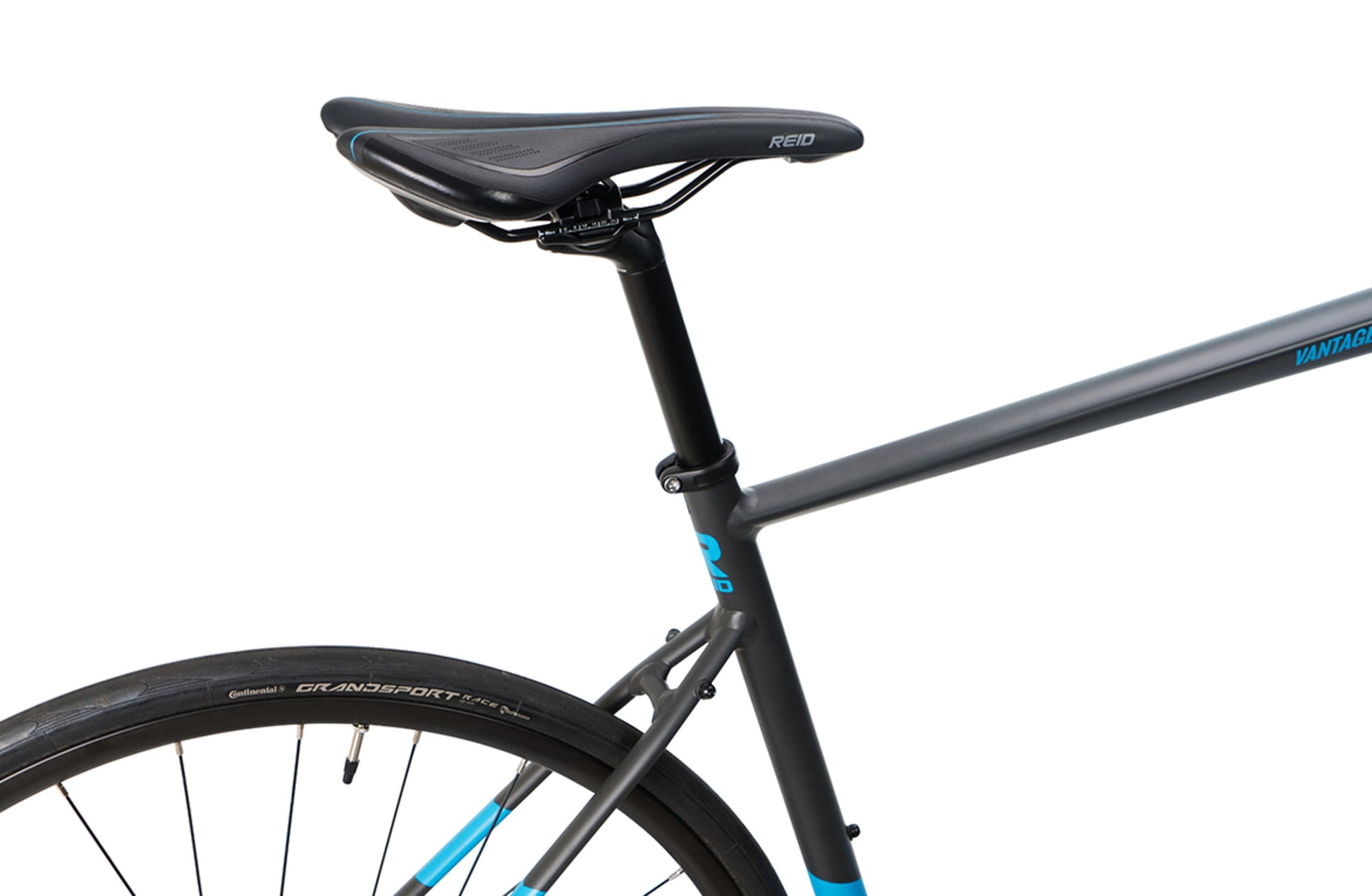 Vantage Endurance 2.0 Road Bike in Matte Black showing Velo Race Saddle from Reid Cycles Australia