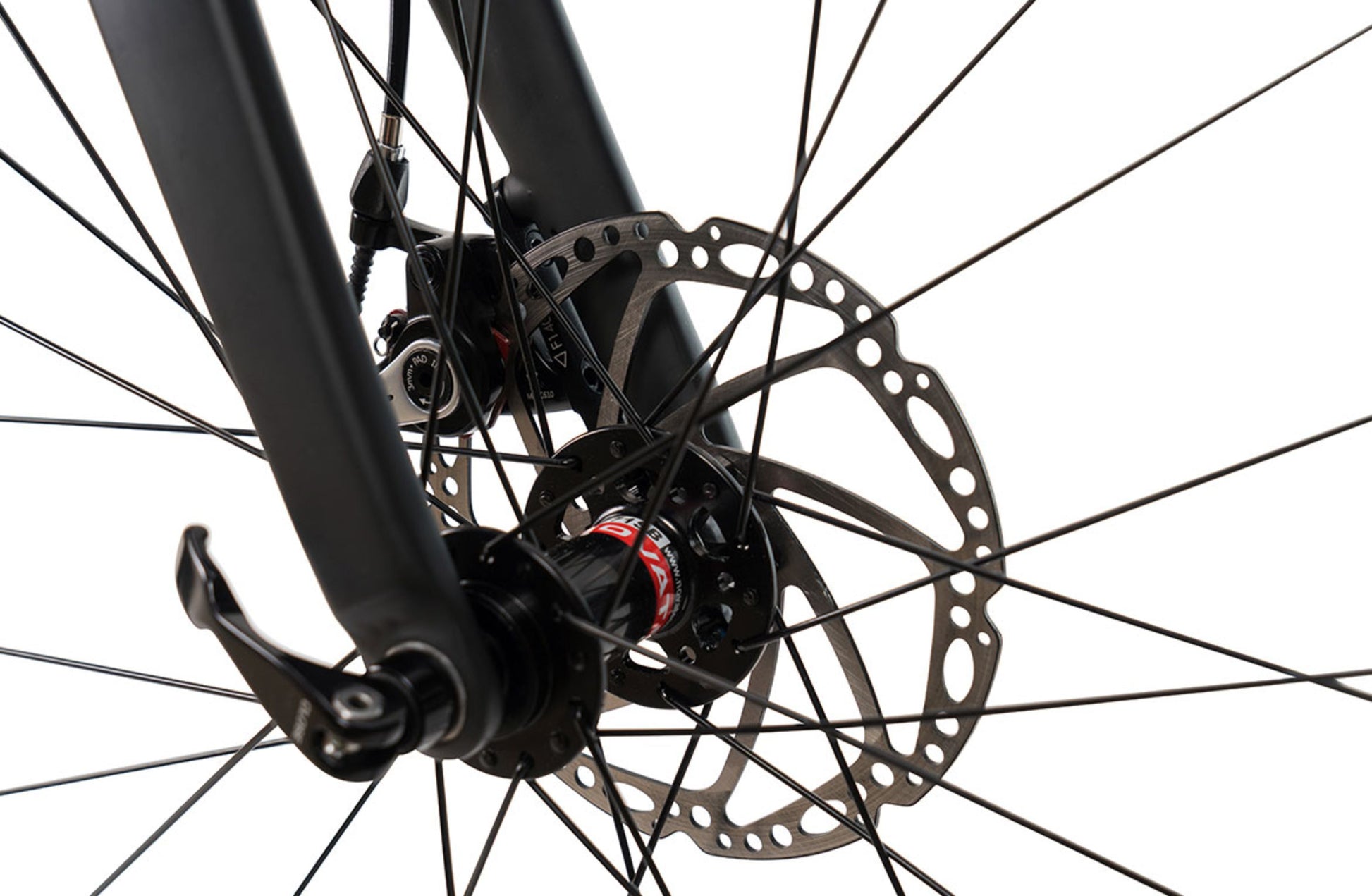 Vantage Endurance 2.0 Road Bike in Matte Black showing quick release front hub from Reid Cycles Australia