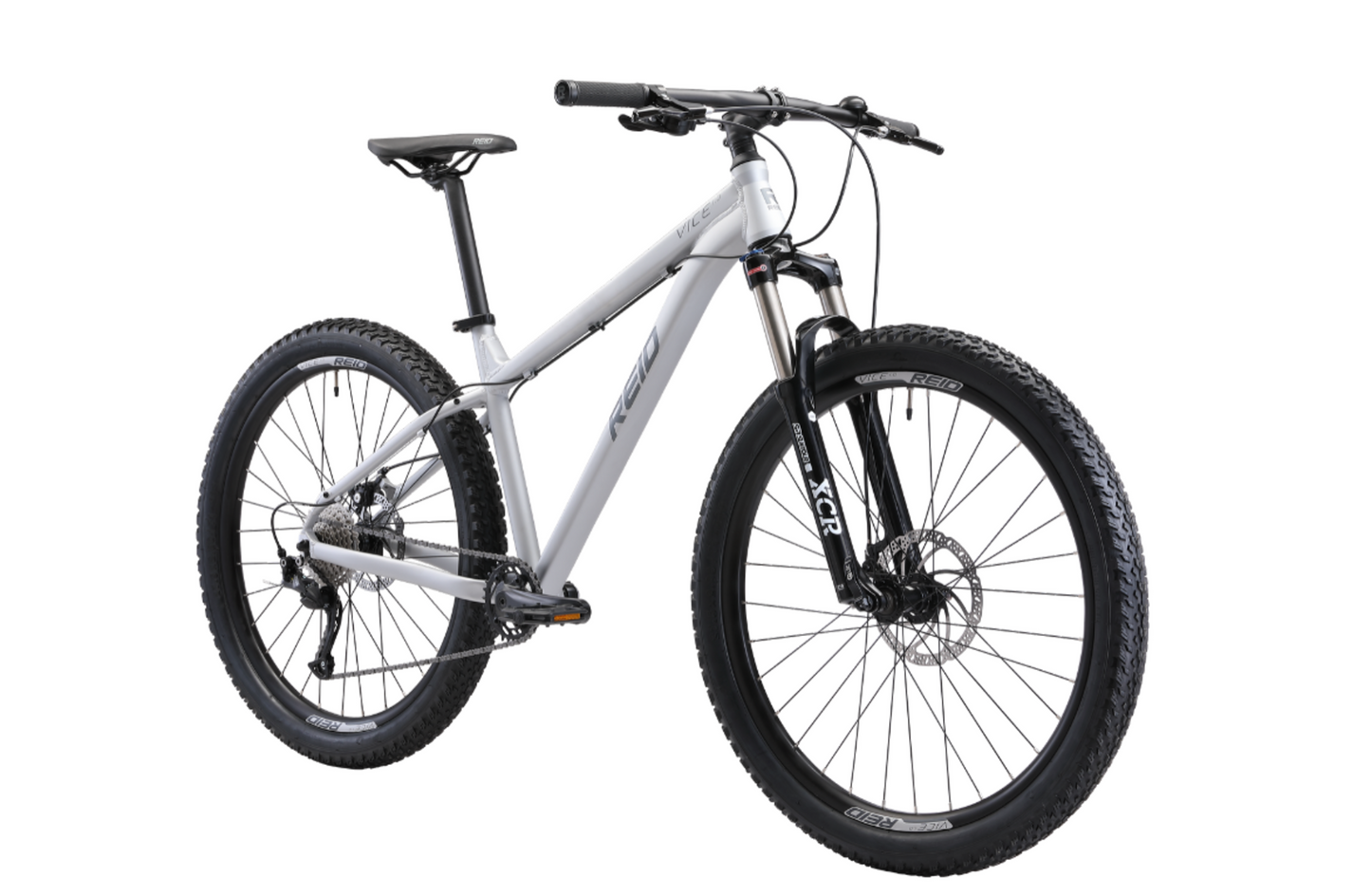 Vice 1.0 Mountain Bike in Grey showing Suntour forks from Reid Cycles Australia 