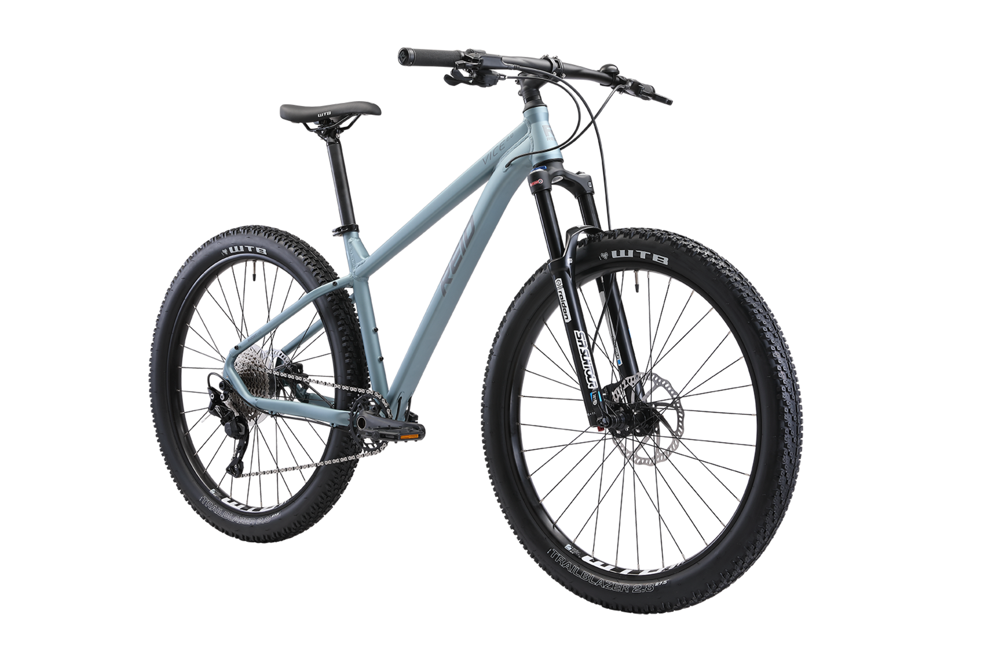 Vice 2.0 Mountain Bike in Blue showing Suntour forks from Reid Cycles Australia 