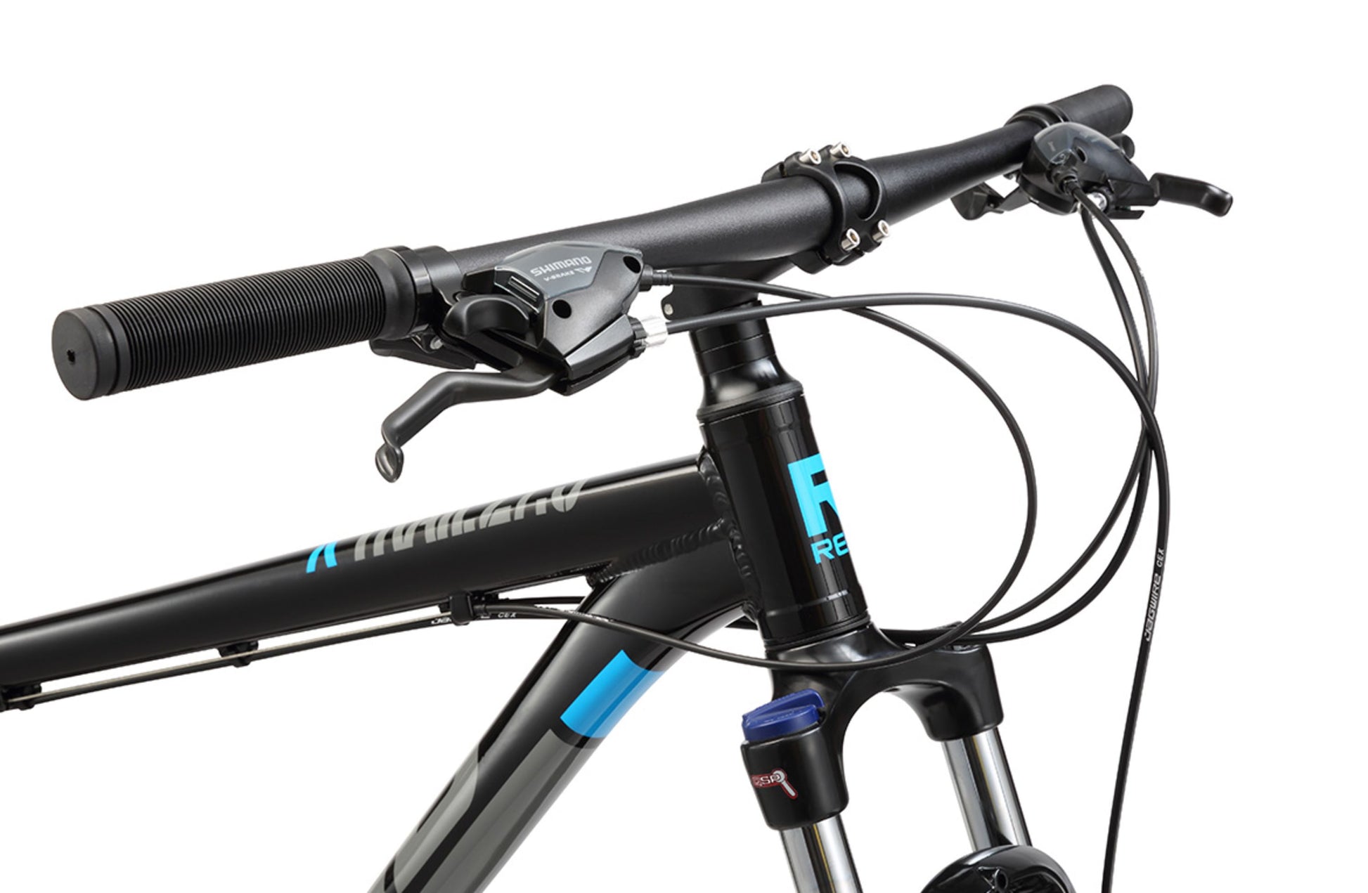 X-trail Mountain Bike in Gloss Black showing MTB handlebars from Reid Cycles Australia 