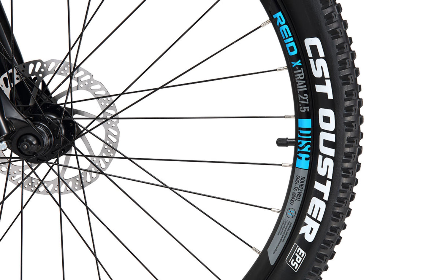 X-trail Mountain Bike in Gloss Black showing CST mountain bike tyre from Reid Cycles Australia 