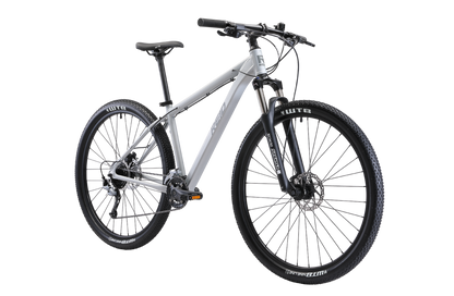 Xenon Trail Mountain Bike in grey  on front angle showing Suntour fork from Reid Cycles Australia 
